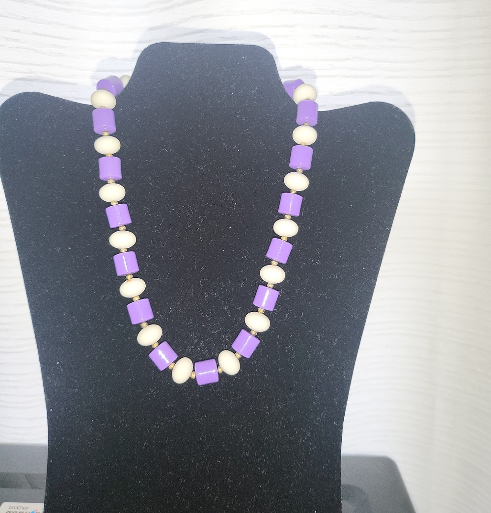 Purple and White Bead Necklace - Women Jewelry